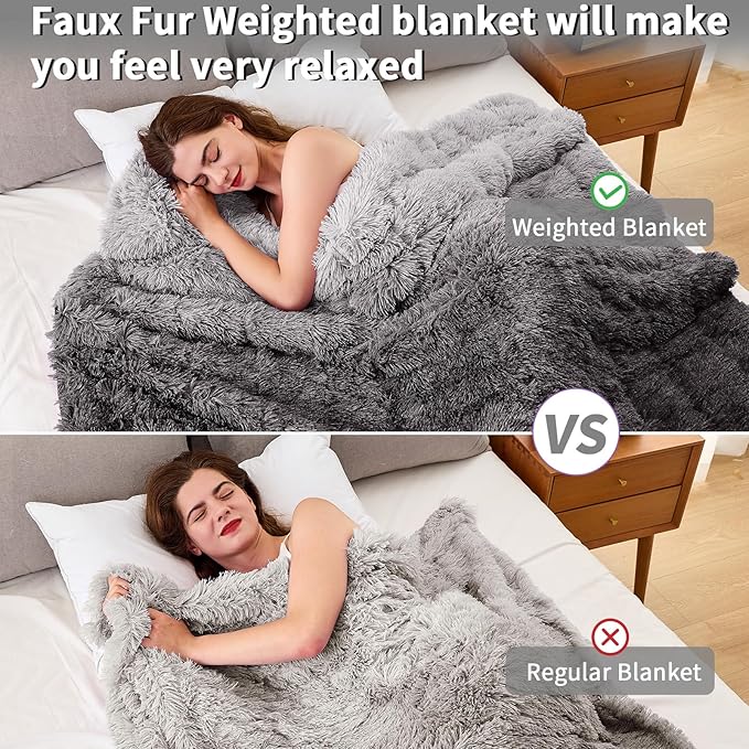 yescool Weighted Blanket for Adults (20 lbs, 60" x 80", Smoke Gray) Heavy Blanket for Sleeping Perfect for 140-160 lbs, Queen Size Faux Fur Blanket with Premium Glass Bead, Machine Washable