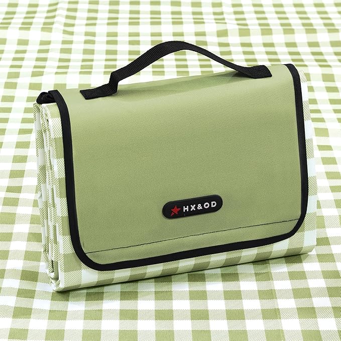 HX&OD Outdoor Picnic Blanket 80"X80" Picnic Mat Extra Large Camping Blanket Beach Blanket Foldable Waterproof Sand Mat Hiking Travel Family Concerts(Green)