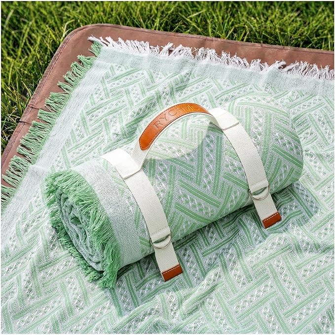 2 in 1 Extra Large Outdoor Picnic Mat Woven Summer Throw Blanket Boho Giant Beach Travel Essential Yoga Accessories Park Patio Lawn Garden Grass Ground Play Music Festival Concert Must Have