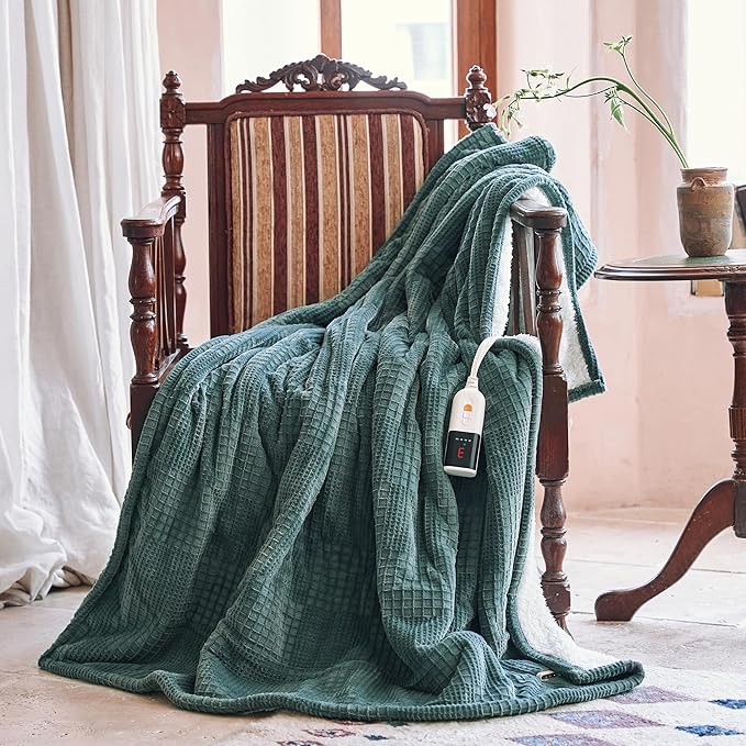 Texciting Heated Blanket Electric Blanket Throw 50''X60''-Heating Throw with 9 Heat Settings-2-10 Hours Auto Off,ETL Certified,Machine Washable (Green)