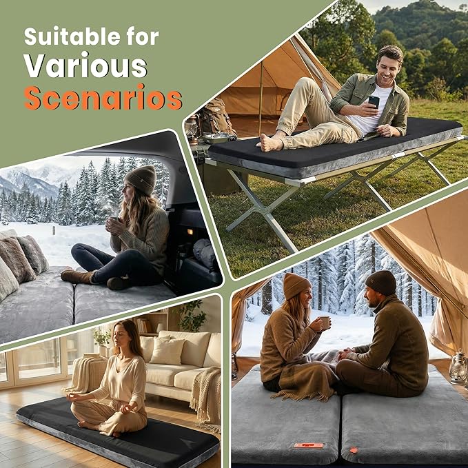 Self Inflating Sleeping Pad with Electric Pump, 4" Ultra-Thick Foam Sleeping Mats for Camping with Built-in Pillow, 9.5 R-Value 4 Season Camping Mattress Pad for Cot Truck Car Home