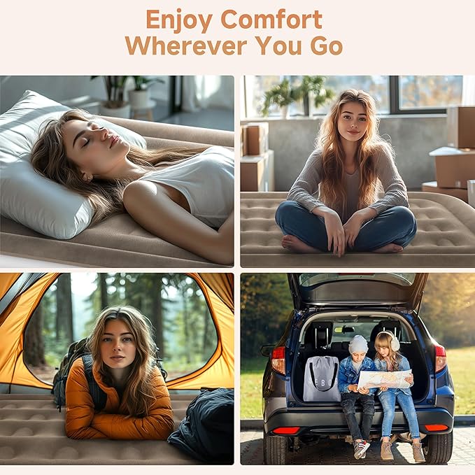 Sebor Air Mattress Queen with Built-in Pump 18", Comfortable Self-Inflating Air Mattress with High-Speed Pump, Durable Blow Up Mattress Queen with Storage Bag for Guests, Camping, Travel