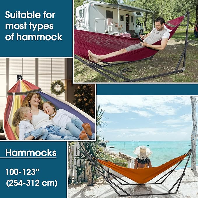 Tranquillo Adjustable Hammock Stand, Collapsible Camping Hammock with Stand, 600 lbs Capacity Hammock Stand for 2 Persons, Foldable Sturdy Noiseless Stand for Active Life Carry Bag Included, Red