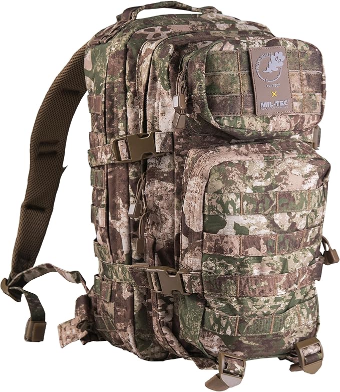 Mil-Tec Unisex Assault Pack - Rugged Durable Lightweight Ergonomic Versatile Tactical Outdoor Camping Hiking Backpack with Adjustable Padded Shoulder Straps & MOLLE Loops, Phantomleaf WASP I Z2, 20L