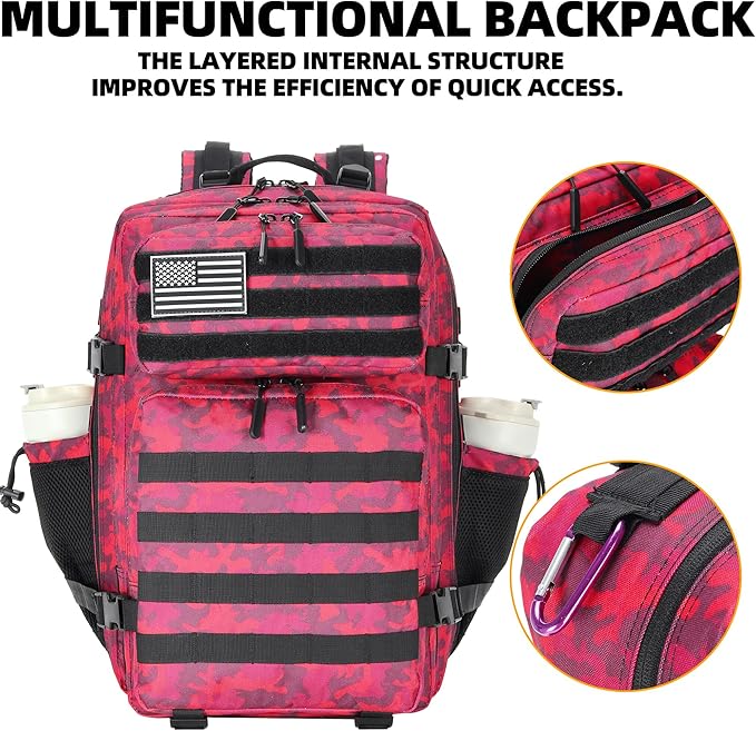 Lovelinks21 45L Tactical Assault Backpack 3 day assault pack with Molle Waterproof backpack Rucksack for Tactical Backpacks (Red CP)