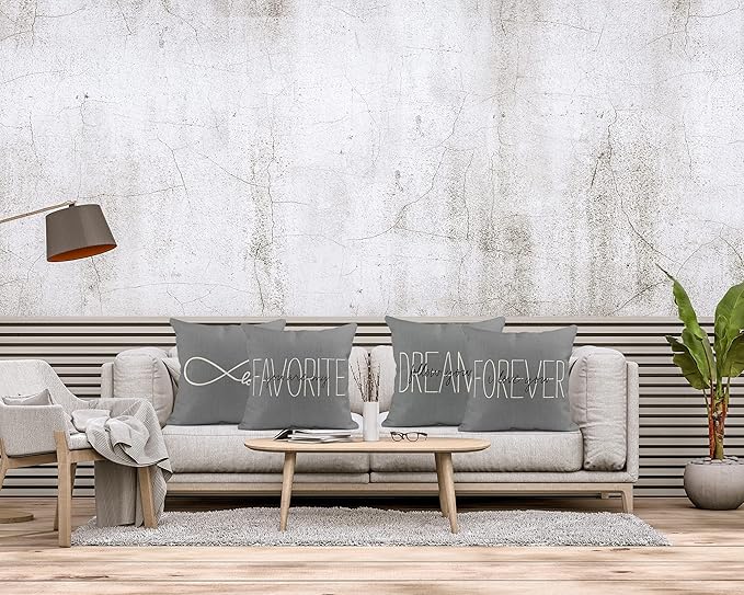 Set of 4 Linen Throw Pillow Covers Cases Rustic Gray Love You are My Favorite Partner I Love You Forever Follow Pillow Cover Case Home Decor Square 20x20 inches Pillowcases