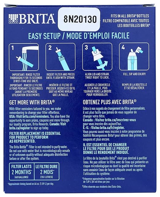 Brita Water Bottle Replacement Filters, BPA-Free, Replaces 1,800 Plastic Water Bottles a Year, Lasts Two Months or 40 Gallons, Includes 3 Filters