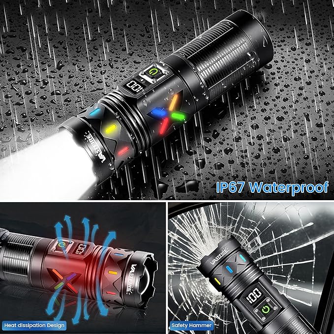 VASTFIRE Flashlight High Lumens Rechargeable, 50W Super Bright LED Flashlights, 5000ft Beam & 7-20H Long Lasting High Powered Handheld Flashlight, Powerful Flash Light for Emergency Home
