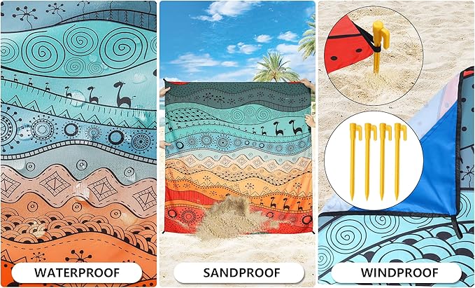 HIHOHO Beach Blanket Waterproof Sandproof Extra Large Beach Mat 79" X 83"/120"x108"for 1-8 Adults Quick Drying Durable Outdoor Picnic Mat for Beach Travel Camping Hiking