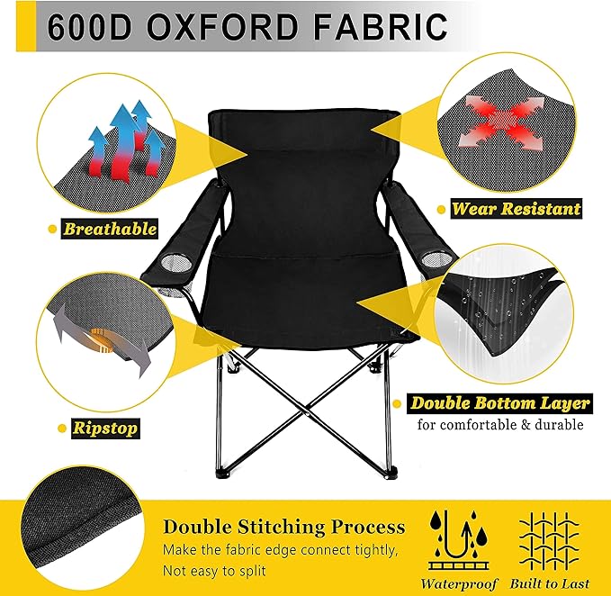 Joyfair Portable Camping Chair, Outdoor Lawn Folding Chairs for Adults, Heavy Duty Large Foldable Chairs for Beach, Fishing, Tailgating and More Outdoor Sport, Carry Bag & Cup Holder
