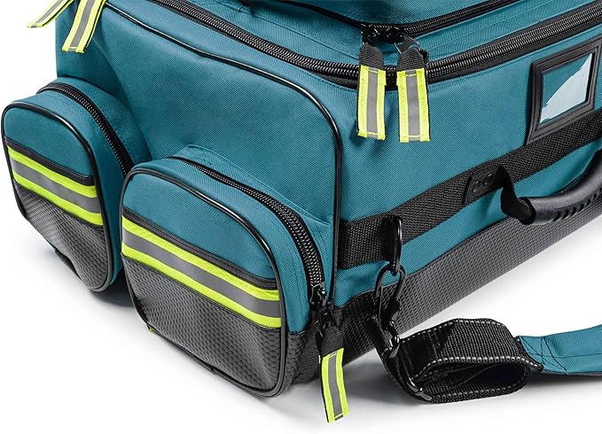 Scherber First Responder O2 Bag | Ultimate Professional EMT/EMS Trauma Oxygen Kit | Durable Reflective 600D Water Repellant Bag w/10+ Compartments, Zippered Pockets, Dividers & Padded Strap XL - Blue