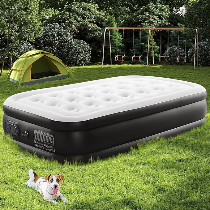 DUMOS Air Mattress Queen with Built in Pump- 22 inch Inflatable Blow Up Airbed, Double Height Air Bed for Home & Camping, Non-Slip Bottom Design, Weight Capacity 660 lbs