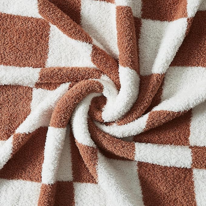 WRENSONGE Checkered Throw Blanket, Autumn Leaf Orange Soft Cozy Fluffy Warm Hand Made Throw Blankets for Couch, Sofa, Chair, Bed, Camping, Picnic, Travel Lightweight Bed Blanket - 50"*60"