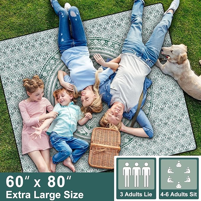 60x80" Extra Large Picnic Blankets Waterproof Sandproof Couple Outdoor Beach Blanket Foldable Grass Park Lawn Concert Mat Summer Camping Essentials Rv Travel Vacation Accessories Festival Gift