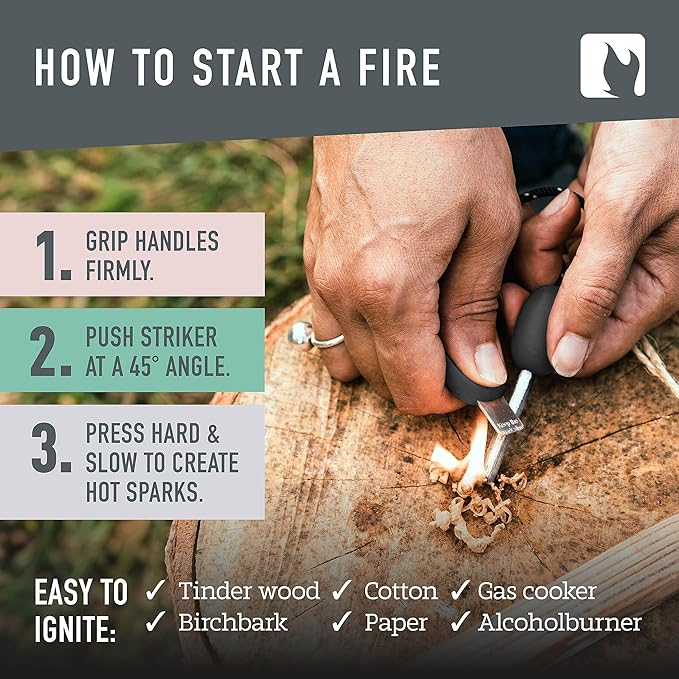Light My Fire Flint Fire Starter Ferro Rod Survival Tool Army — Fire Steel Bushcraft Gear — Flint and Steel Magnesium Fire Starter Kit — 3/8” 2-in-1 Fire Starters for Campfires — 12,000 Strikes