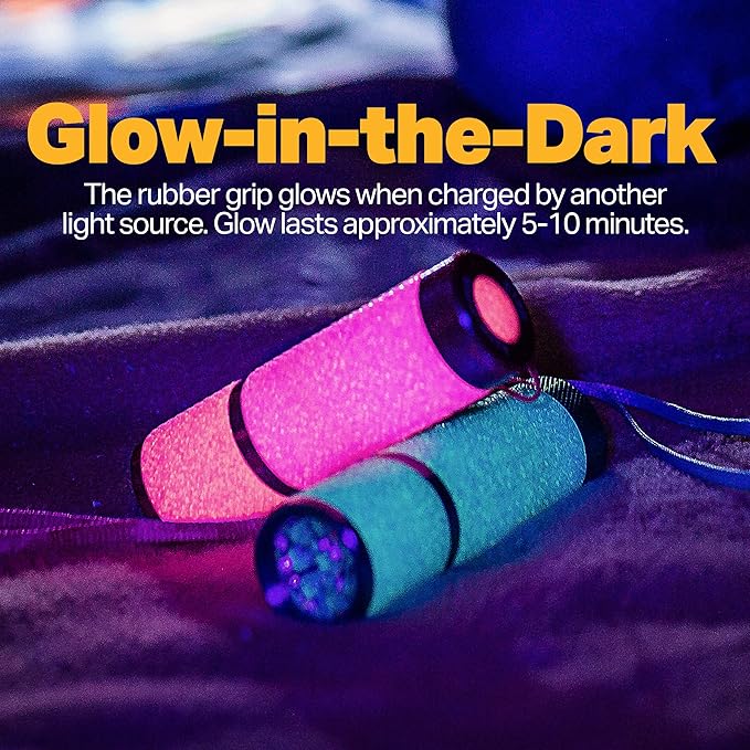 LUXPRO 3 Pack Mini Flashlights - LP395 Gel Glow in Dark - Aluminum LED Flashlights with Maximum Brightness of 40 Lumens - IPX4 Water Resistant - 3 AAA Batteries Included - Pink, Purple & Blue