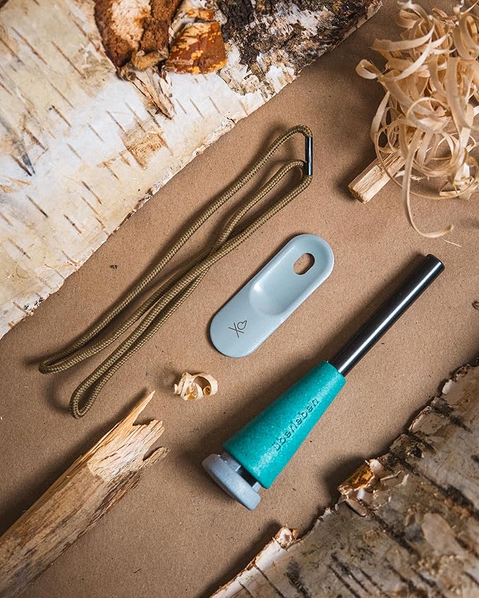 Überleben | Zünden PRO Ferro Rod Fire Starter Survival Tool – Up to 15,000 Strikes, 3/8" Thick Fire Steel with Wood Handle, Striker & Lanyard – Waterproof Camping Essentials (Seawall)