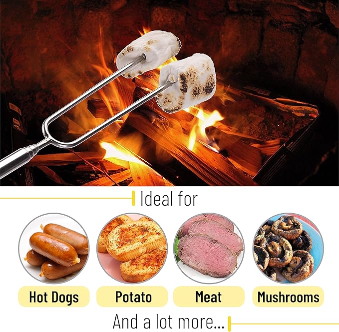UNCO- Marshmallow Roasting Sticks with Bag, 32”, 8 Pack, Extendable Stainless Steel Smores Sticks for Fire Pit, Smores Skewers, Campfire Cooking Equipment