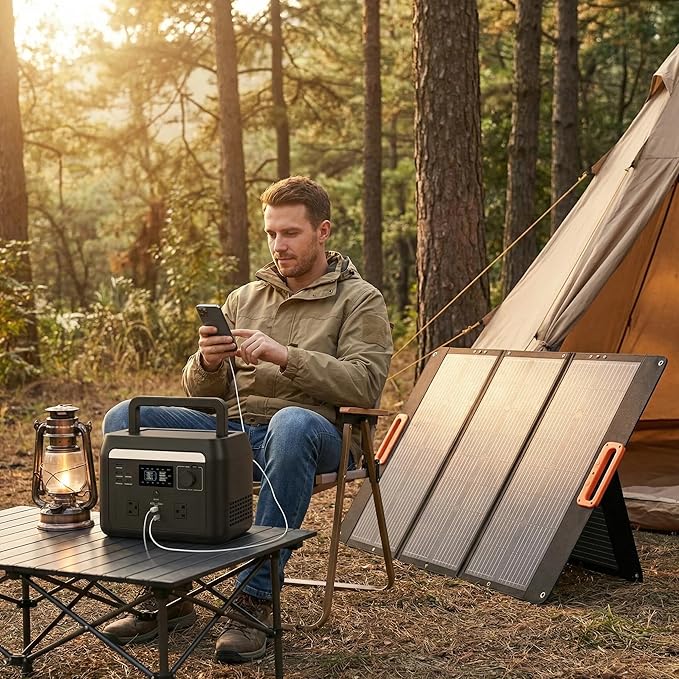 1000W Solar Generator Kit, 614.4Wh Power Station with 200W Foldable Solar Panel, Bidirectional Inverter, 1.5H Fast Charge, LiFePO4, WiFi/APP, <10ms EPS for Camping, RV