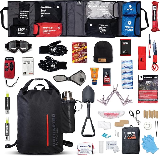 Emergency Survival Kit – Seventy2 Core by Uncharted Supply Co, Waterproof Backpack Bug-Out Bag with First Aid, Tools, Hydration & Warmth