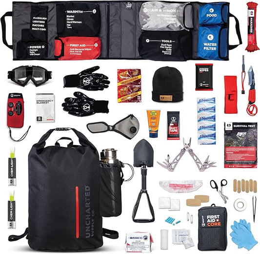 Emergency Survival Kit – Seventy2 Core by Uncharted Supply Co, Waterproof Backpack Bug-Out Bag with First Aid, Tools, Hydration & Warmth