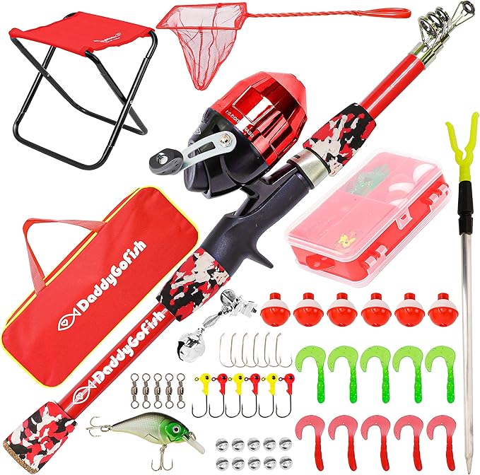 DaddyGoFish Kids Fishing Pole - Rod Reel Combo Tackle Box Starter Set - First Year Small Dock Gear Kit for Boys Girls Toddler Youth Age Beginner Little Children Junior Anglers