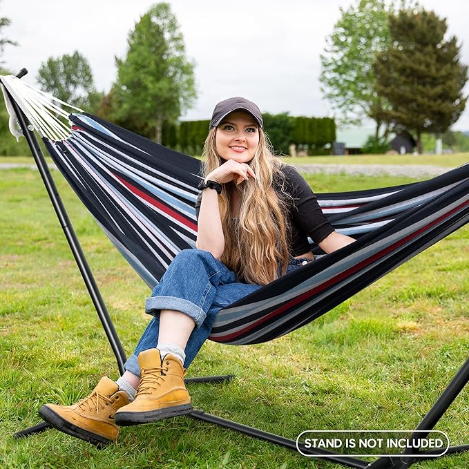 SUNCREAT Hammocks Outdoor Camping Double Hammock, Extra Large 2 Person Hammock for Camping, Navy & Red