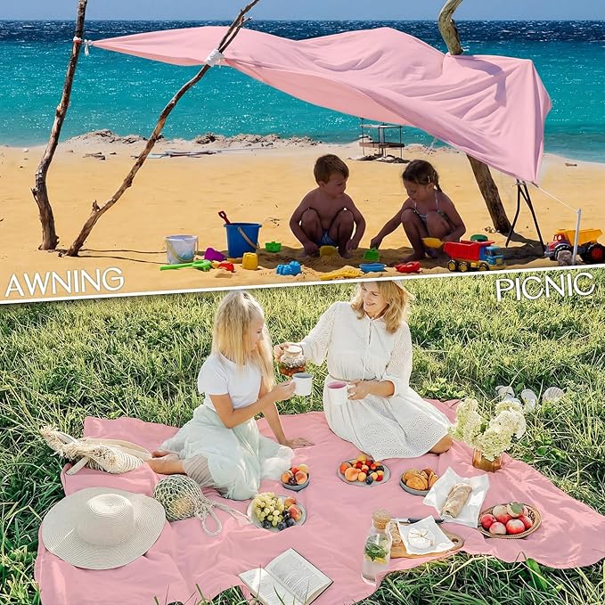 BYDOLL Beach Blanket Waterproof Sandproof Large Sand Free, 78''X81'' Oversized Sandless Lightweight Blanket Picnic Mat for Beach Travel Camping Hiking with Stakes