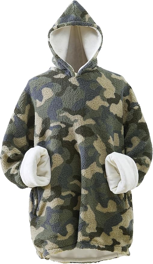 Cathay Home Oversized Wearable Sherpa and Micro-Mink Blanket Hoodie, Green - One Size Fits Most