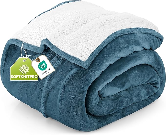 Utopia Bedding Sherpa Blanket King Size (Stone Blue, 90x102 Inches) - Soft Plush Fleece Reversible Blanket for Bed, Sofa, Couch, Camping and Travel