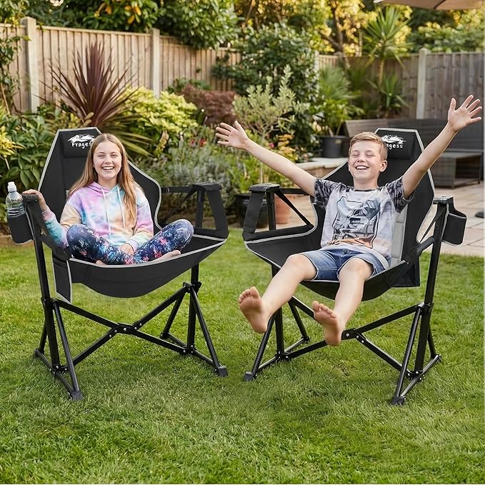 Fragess Portable Hammock Camping Chair with Adjustable Back, Folding Hammock Chair Supports 330lbs, Camping Swing Chair for Adults, Camping Hammock Chair for Lawn, Concerts, Backyard, Stargazer