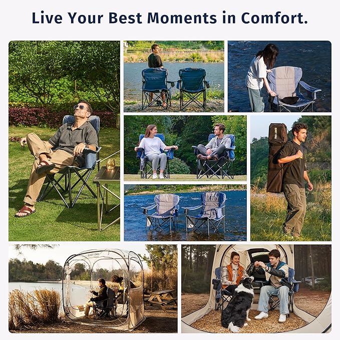 EAST OAK Oversized Camping Chair Heavy Duty Camping Chairs for Adults 500LBS Support, 600D Oxford, Cup Holder & Side Pocket Ideal for Camping, Beach, Sports Events, Backyard & Tailgating Gray