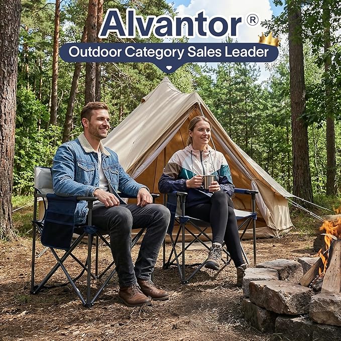 Alvantor Portable Folding Camping Chair, Heavy Duty Support Outdoor Chair with Breathable Mesh & Padded Seat, for Camping, Hiking, Sports and Outdoor Activities