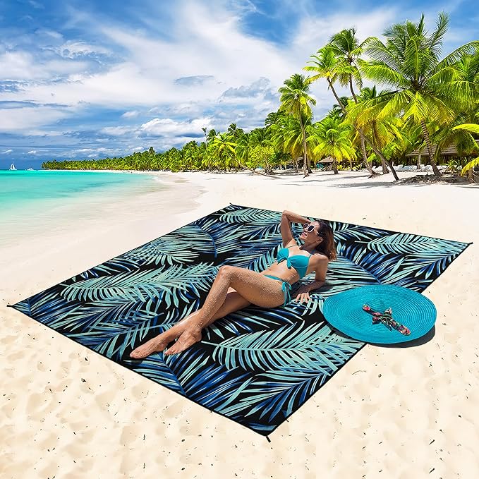 HIHOHO Beach Blanket Waterproof Sandproof Extra Large Beach Mat 79" X 83"/120"x108"for 1-8 Adults Quick Drying Durable Outdoor Picnic Mat for Beach Travel Camping Hiking