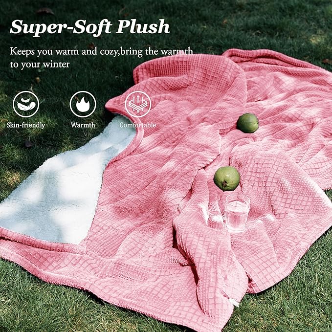 Texciting Heated Blanket Electric Blanket Throw 50”X60”-Heating Throw with 9 Heat Settings-10 Hours Auto Off,ETL Certified,Machine Washable (Light Pink)