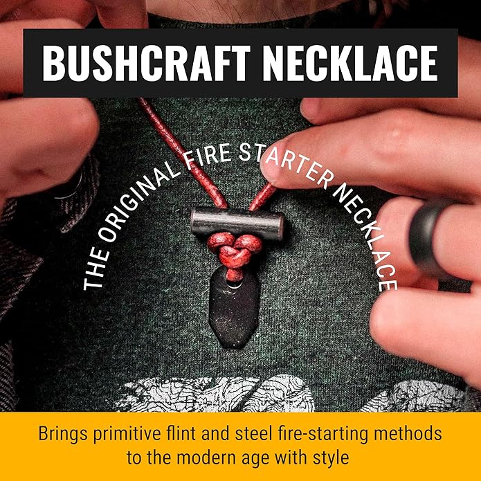 The Bushcraft - Original Fire Starter Necklace for Men, Handcrafted In USA, Weatherproof Fire Starting Necklace with Adjustable Leather Knot Design, Ideal for Traveling, Everyday Carry & Adventures