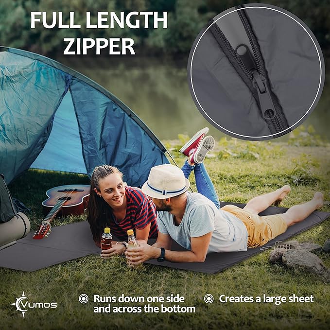 Sleeping Bag Liner Travel Sheet with Full-Length Zipper, Lightweight Silk-Like Polyester Camping Liner with Pillow Pocket, Compact Sleeping Bag Insert for Travel, Backpacking & Hostels
