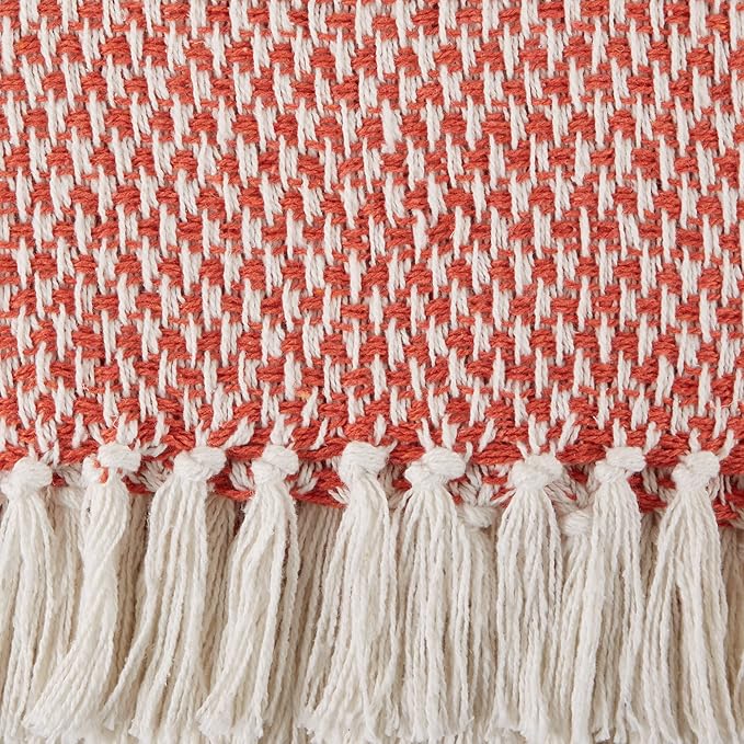 DII Woven Throw Collection 100% Cotton, Basketweave, 50x60, Spice