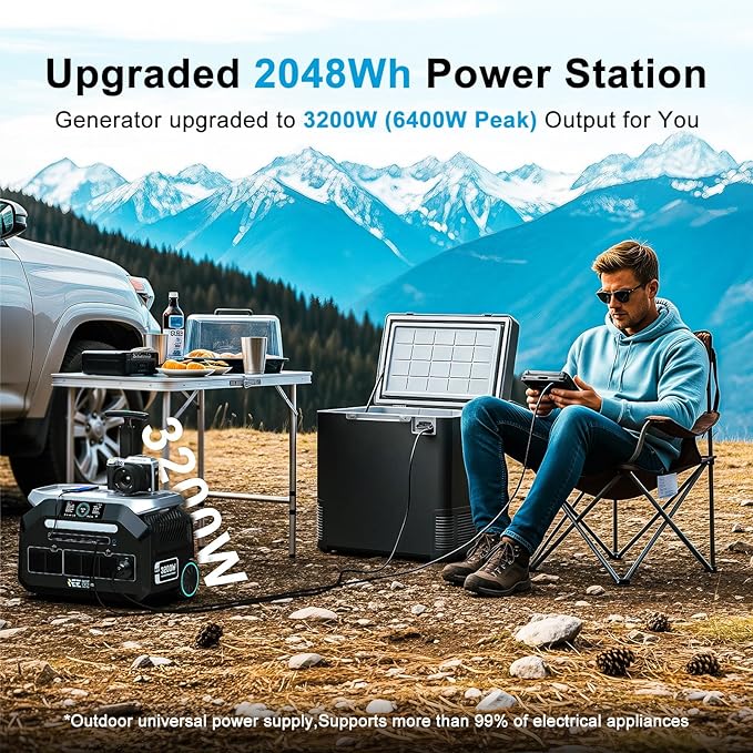 IEE 3200W Portable Power Station P3200 with 400W Solar Panel, 2048Wh Solar Generator, 1800W AC Charging, AC Outlets x 4, LiFePO4 Battery Power Station for Home Backup, Camping, RV, Emergency