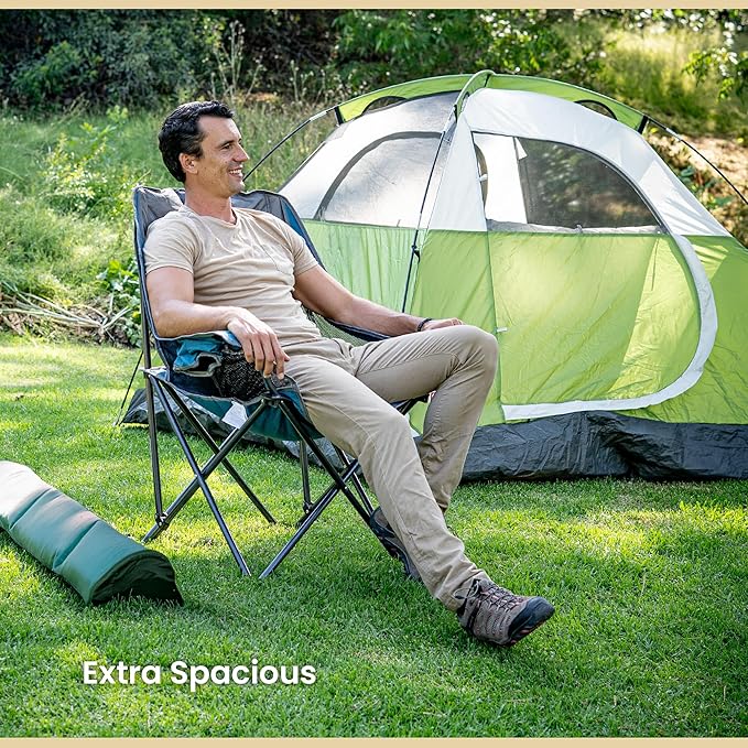 ARROWHEAD OUTDOOR 2-Pack Oversized Folding Camp Chair w/Adjustable Double Sized Cup Holder, Mesh Sides, Inner Pockets, Carry Bag, 300 LBS Weight Capacity