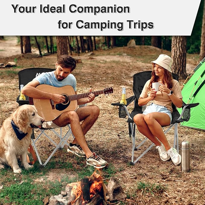Elevon Camping Chair, Portable Folding Outdoor Chair with Arms, Cup Holder and Carry Bag