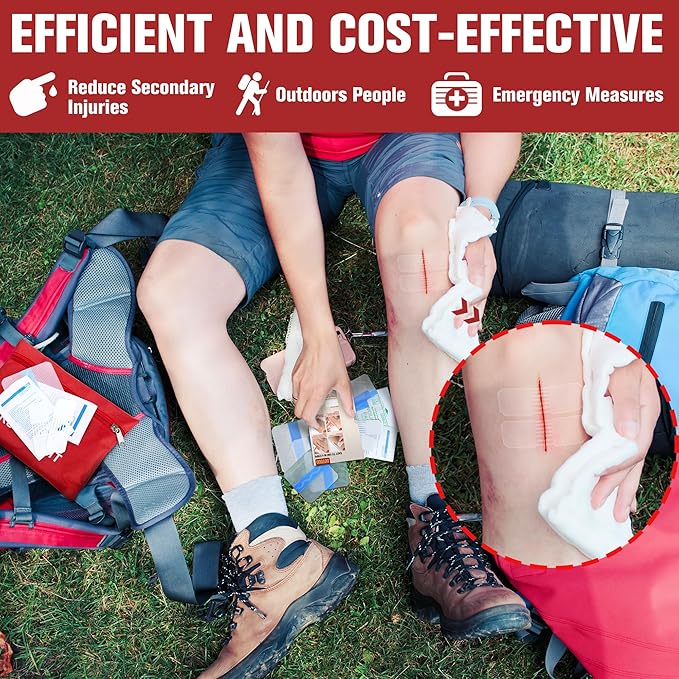Emergency Wound Closure Strips - HSA or FSA Eligible - Dotodo 6PCS Laceration Closure Kit - Sutures Butterfly Bandaids | Stretchable & Shrinks Back to Close The Cut