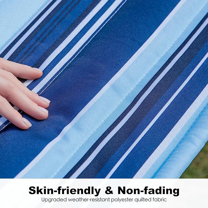 GAFETE 2 Person Hammock with Stand for Outside, Heavy Duty Steel Stand, Double 55inch Hammocks, Large Removable Pillow, Storage Bags, Max 475 lbs Capacity (Pacific Stripe Blue)