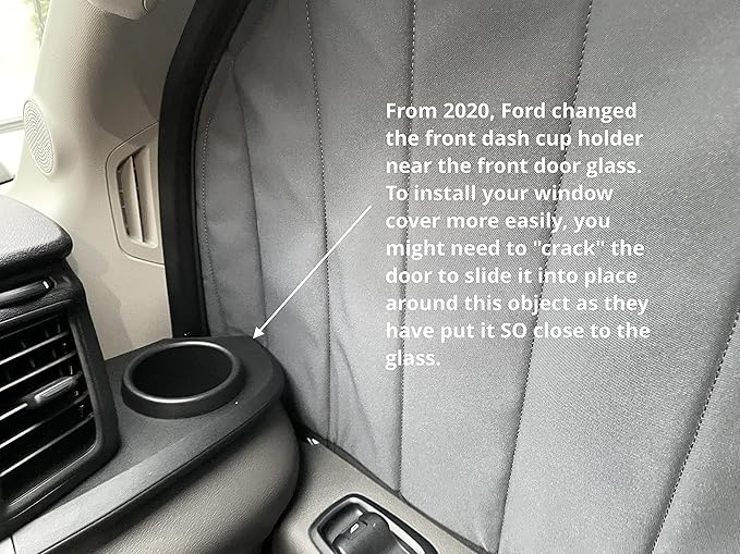VanEssential Insulated Stealth Blackout Front Door Window Covers Designed for Ford Transit Van High and Medium Roof Year 2015 to Current (Pair) - Charcoal Gray