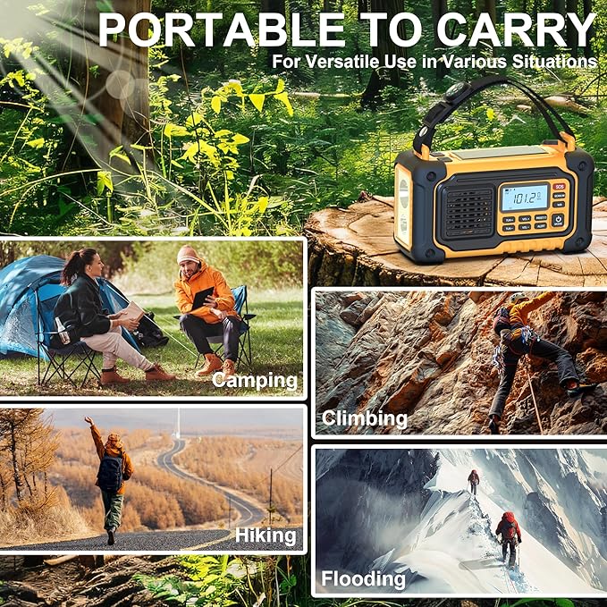Emergency Weather Radio, AM/FM/SW/NOAA Hand Crank Radio with 37000mWh/10000mAh Portable Large Capacity, USB/Solar/Hand Crank Charging, AAA Battery Operated, SOS Alarm & Flashlight (Yellow)
