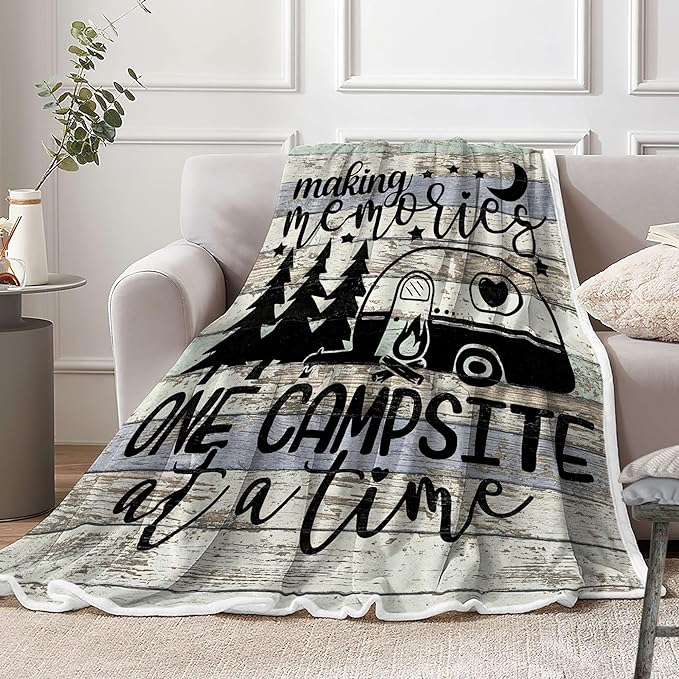 RV Blanket, Camping Blanket, Camper Accessories, Camping Decor for Camper, Camping Lovers Gift Ideas for Men Woman, Super Soft Fleece Blankets Gifts for Bed, 50"x60"