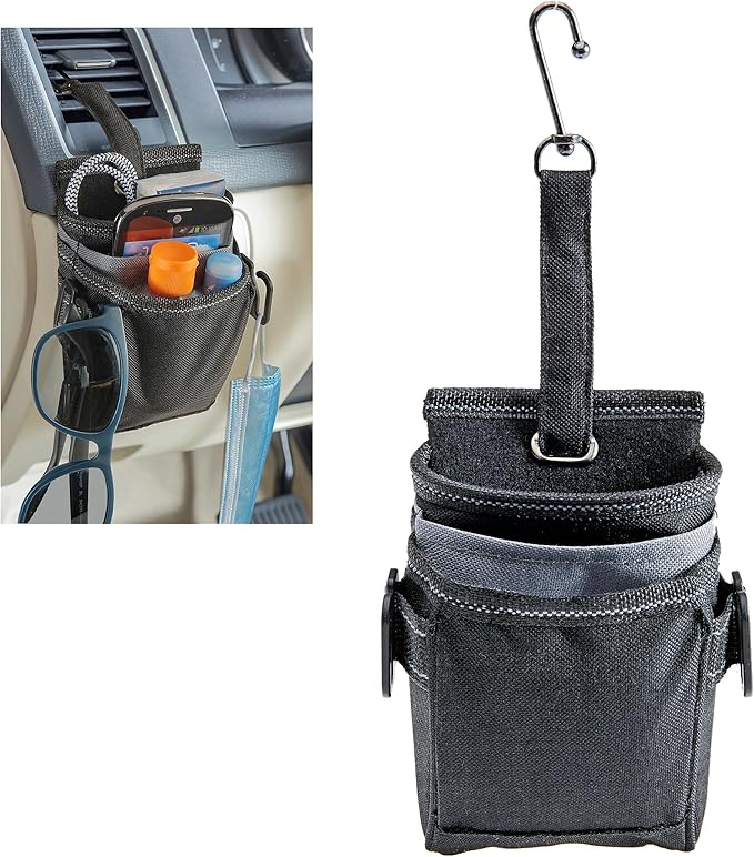 High Road DriverPockets Car Pouch - Air Vent Pocket and Vent Cell Phone Holder for Car - Front Seat Organizer with 3 Pockets, Hanging Hooks and Charging Port