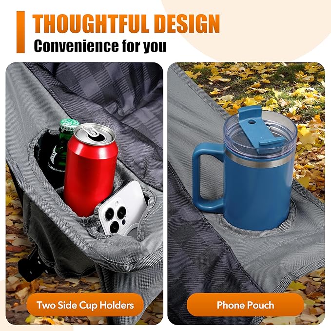 Camping Chairs for Adults Heavy Duty Padded Folding XL Camp Chairs with Cup Holder, Supports 500lbs, Oversized Large Outdoor Widen Comfy Lawn Chairs for Tailgating Sports Beach Yard