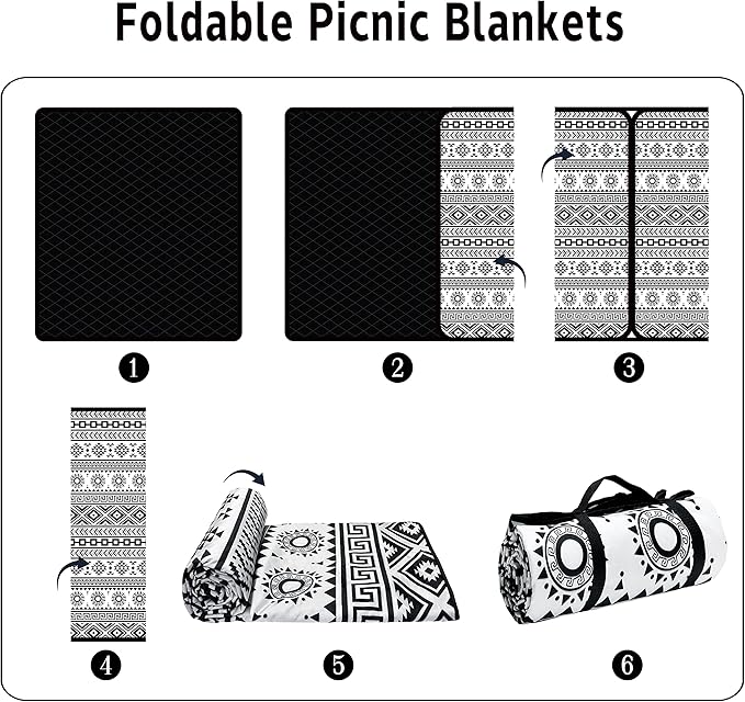 Supfitness Extra Large Picnic Blankets Waterproof Foldable (80 "x 80") Beach Blanket Waterproof Sandproof,3-Layer Thicking Mat Outdoor Packable Camping Blanket(Bohemian)