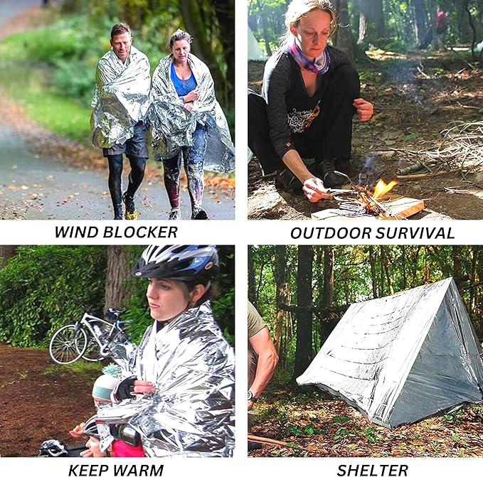 Emergency Mylar Foil Blanket 50-PACK - Extra Large 84" x 64" - Thermal Reflective Covers for Camping, First Aid and Far Infrared Sauna - Survival Prep Gear, Waterproof, Windproof, Lightweight